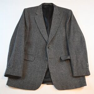 Vtg Lanier 44L Gray Herringbone Flannel Mens Blazer Suit Jacket Sport Coat